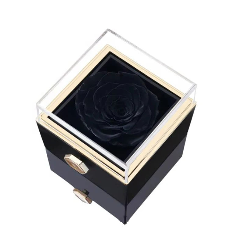 Rotating Eternal Rose Box Engraved Name Valentine’s Day Anniversary Gift Double Heart Necklace for Wife Girlfriend Lover Custom