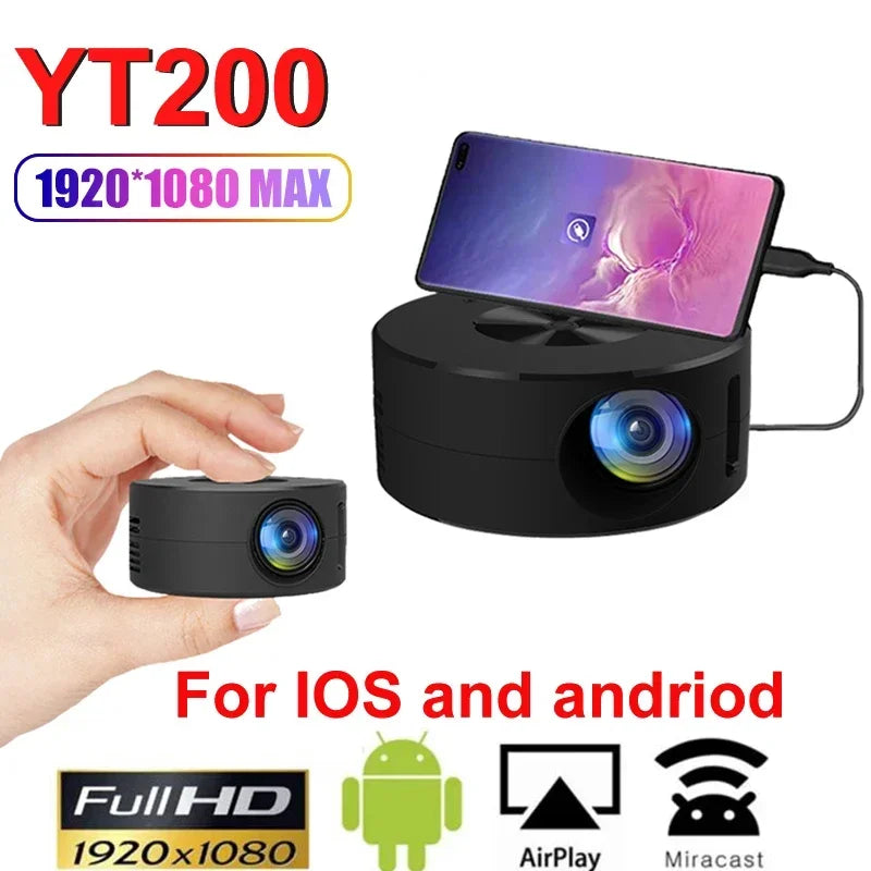 Mini YT200 Projector Home Micro Portable Outdoor Support 1080p Built In Speaker Mobile Phone Same Screen Projector Machine