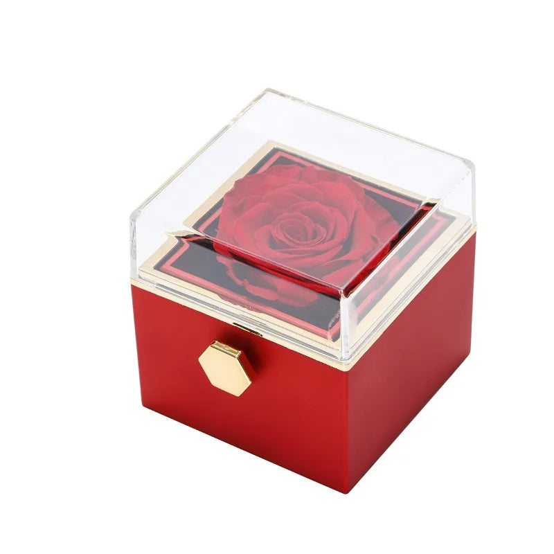 Rotating Eternal Rose Box Engraved Name Valentine’s Day Anniversary Gift Double Heart Necklace for Wife Girlfriend Lover Custom