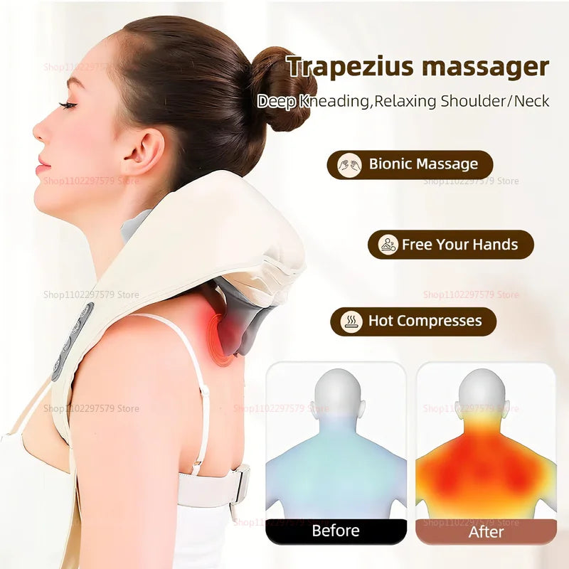 Neck Massager for Pain Relief deep Tissue Relieves Tension Kneading Massagerwith Heat Improves Circulation Eases Muscle Soreness