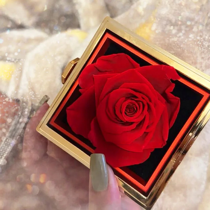 Rotating Eternal Rose Box Engraved Name Valentine’s Day Anniversary Gift Double Heart Necklace for Wife Girlfriend Lover Custom