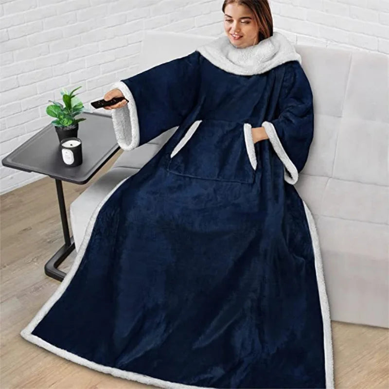 Home Wearable Adult Blanket Large Pocket Multifunctional Lazy Sleeve Blanket Antistatic Composite Sherpa Blanket TV Sofa Blanket