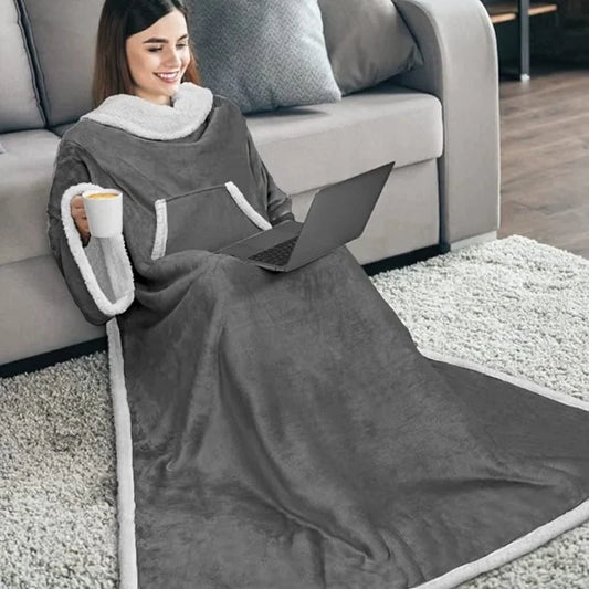 Home Wearable Adult Blanket Large Pocket Multifunctional Lazy Sleeve Blanket Antistatic Composite Sherpa Blanket TV Sofa Blanket