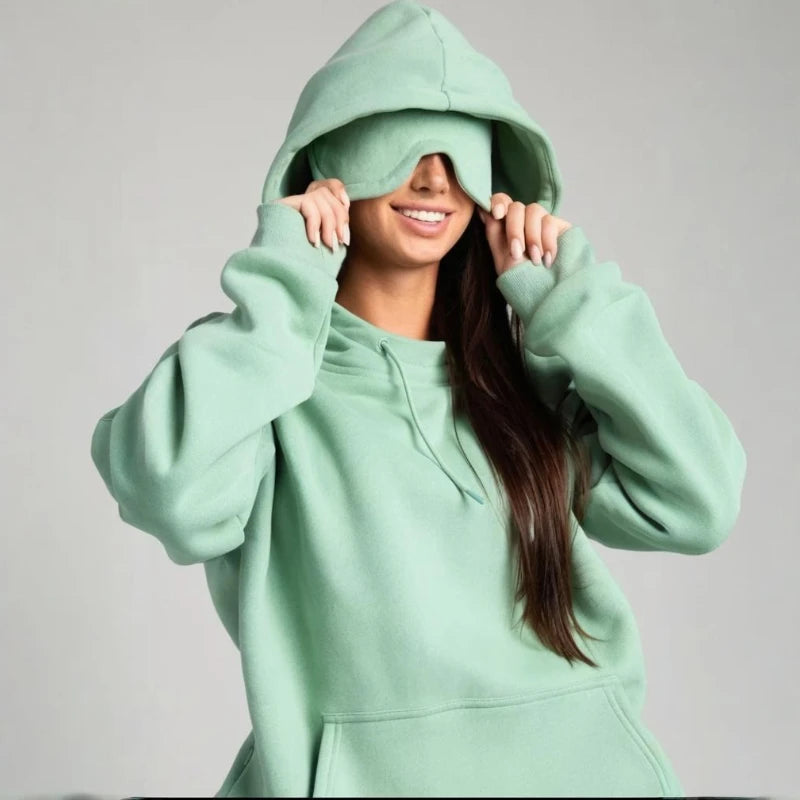 TARUXY Casual Hooded Sweatshirt Long Pants Set Women Eye Mask Pocket Pullover Sweatshirt Loose Trousers 2-Piece Set Autumn New