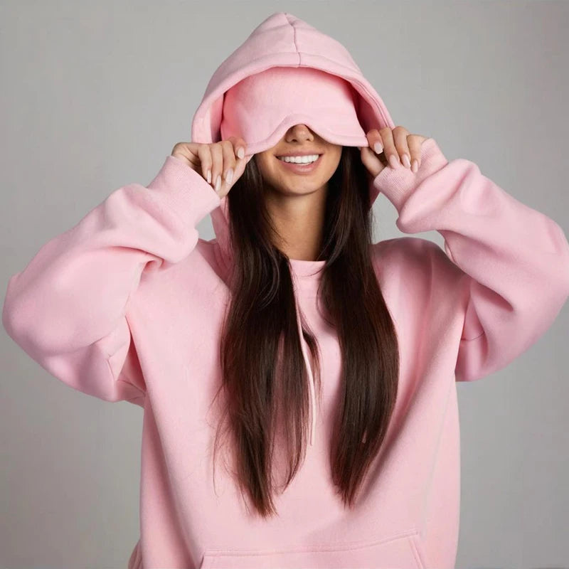 TARUXY Casual Hooded Sweatshirt Long Pants Set Women Eye Mask Pocket Pullover Sweatshirt Loose Trousers 2-Piece Set Autumn New