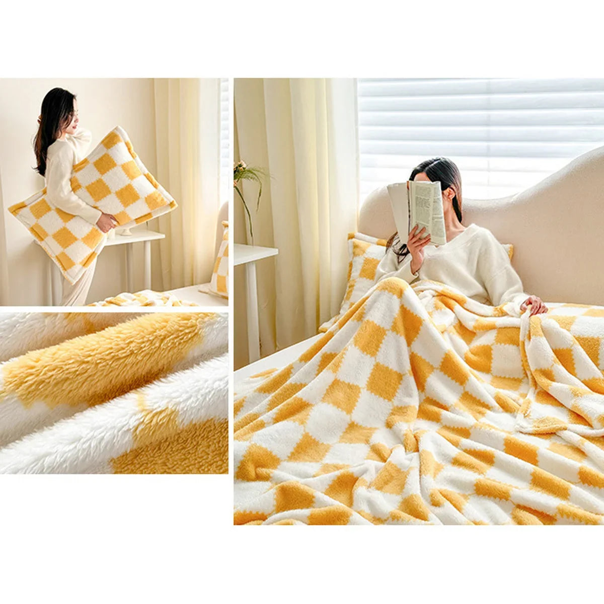 Super Soft Throw Blanket Premium Silky Flannel Fleece 3D Checkered Lightweight Bed Blanket All Season Use