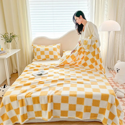 Super Soft Throw Blanket Premium Silky Flannel Fleece 3D Checkered Lightweight Bed Blanket All Season Use
