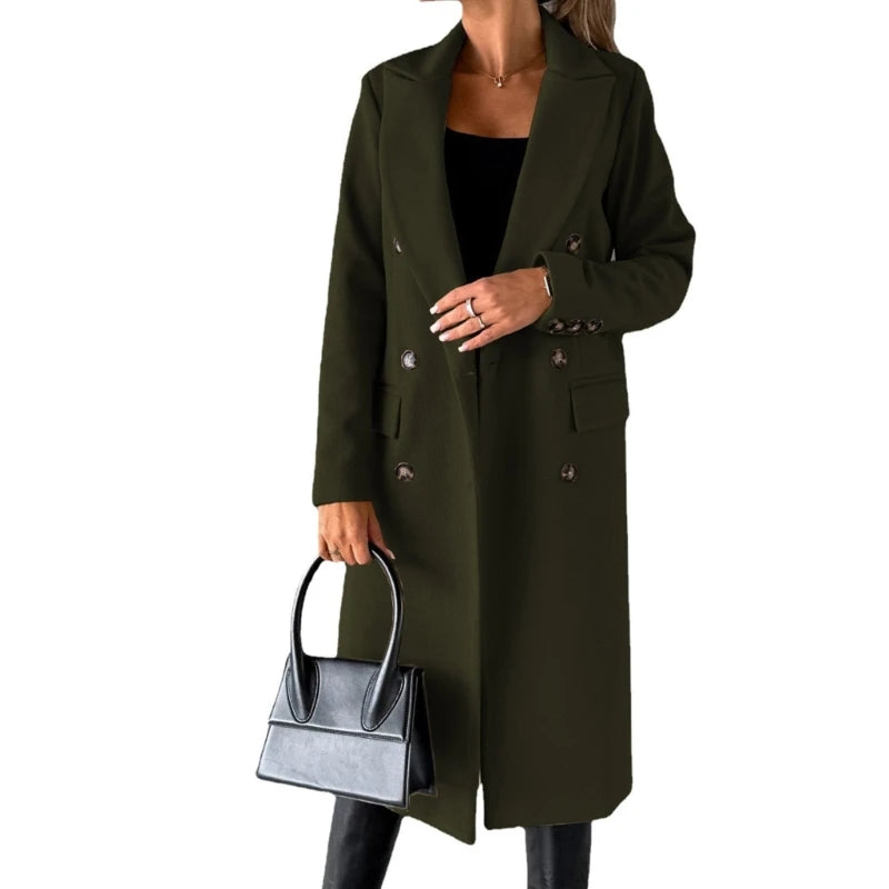 Women Wool Blend Overcoat Jackets Long Sleeve Double Breasted Jackets Coat with Pocket Warm Winter Trench Coat Outerwear