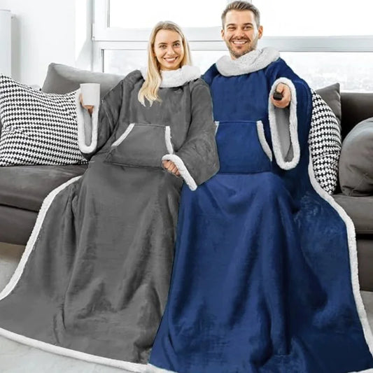 Home Wearable Adult Blanket Large Pocket Multifunctional Lazy Sleeve Blanket Antistatic Composite Sherpa Blanket TV Sofa Blanket