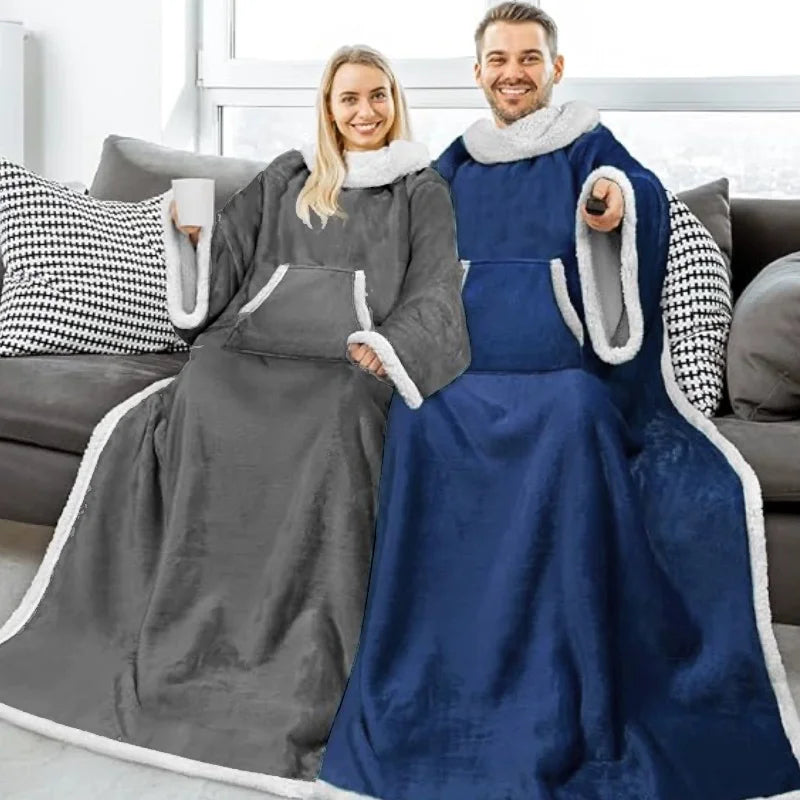 Home Wearable Adult Blanket Large Pocket Multifunctional Lazy Sleeve Blanket Antistatic Composite Sherpa Blanket TV Sofa Blanket