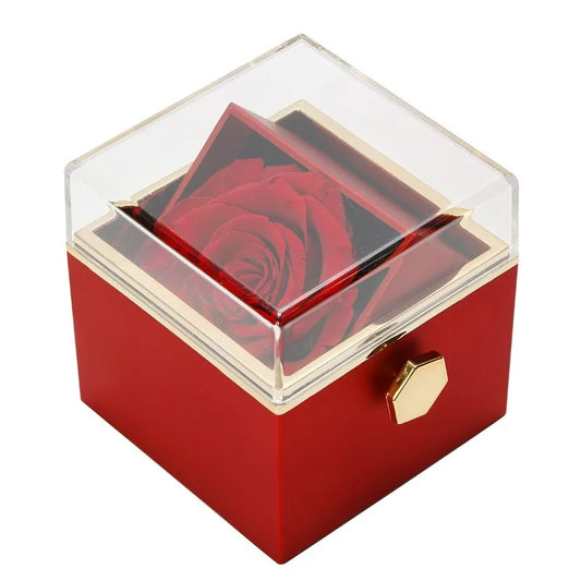 Rotating Eternal Rose Box Engraved Name Valentine’s Day Anniversary Gift Double Heart Necklace for Wife Girlfriend Lover Custom