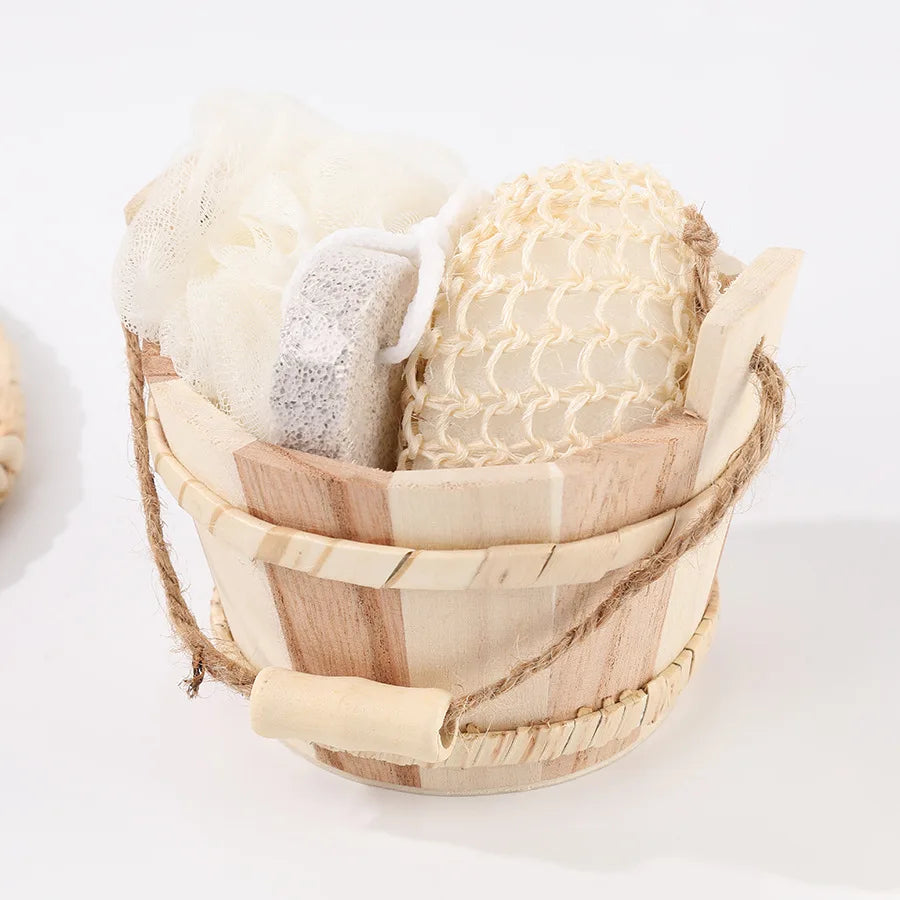 1 Set Spa Heart Shape Gift Box Bathing Skin Cleaning Kit Spa Gift For Women Sisal Bath Flower Kit Back Scrubber Gloves Massager