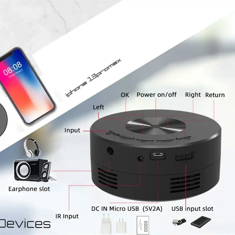 Mini YT200 Projector Home Micro Portable Outdoor Support 1080p Built In Speaker Mobile Phone Same Screen Projector Machine